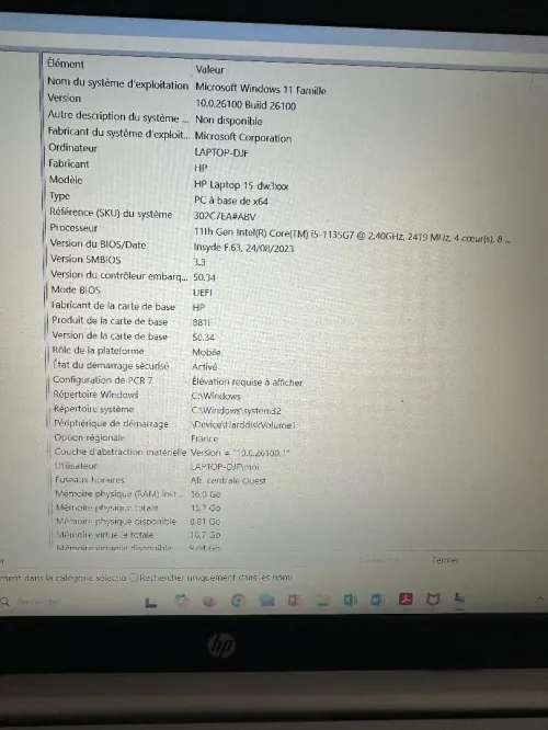 HP Laptop 15-dw3003ne / Core i5 11eme Gén / 16 Go RAM /  NVIDIA  / SSD/NVME 512 Go