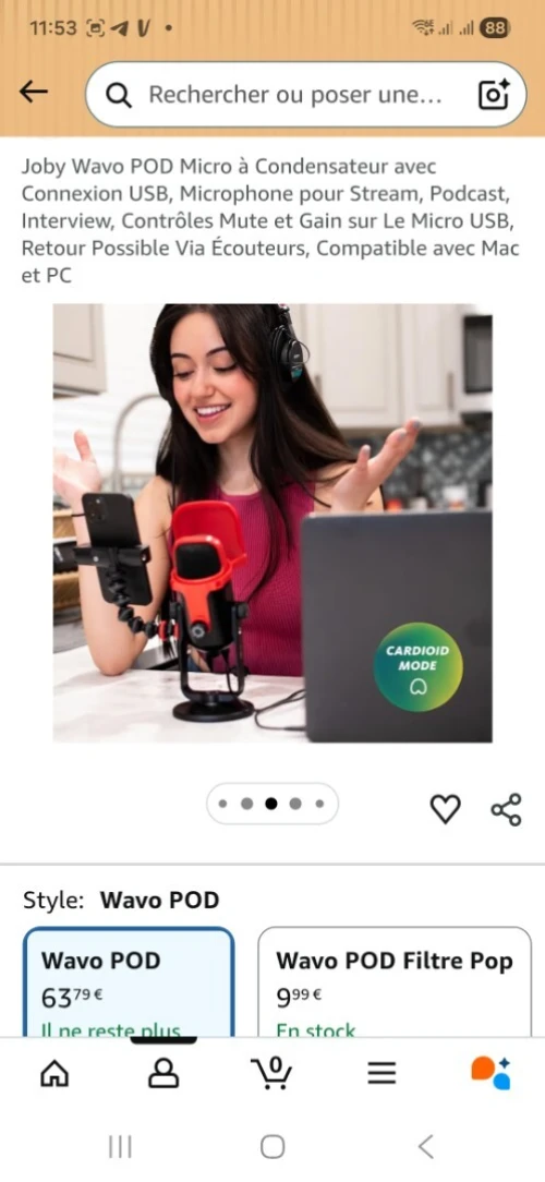 Joby Wavo POD Micro à Condensateur avec Connexion USB, Microphone pour