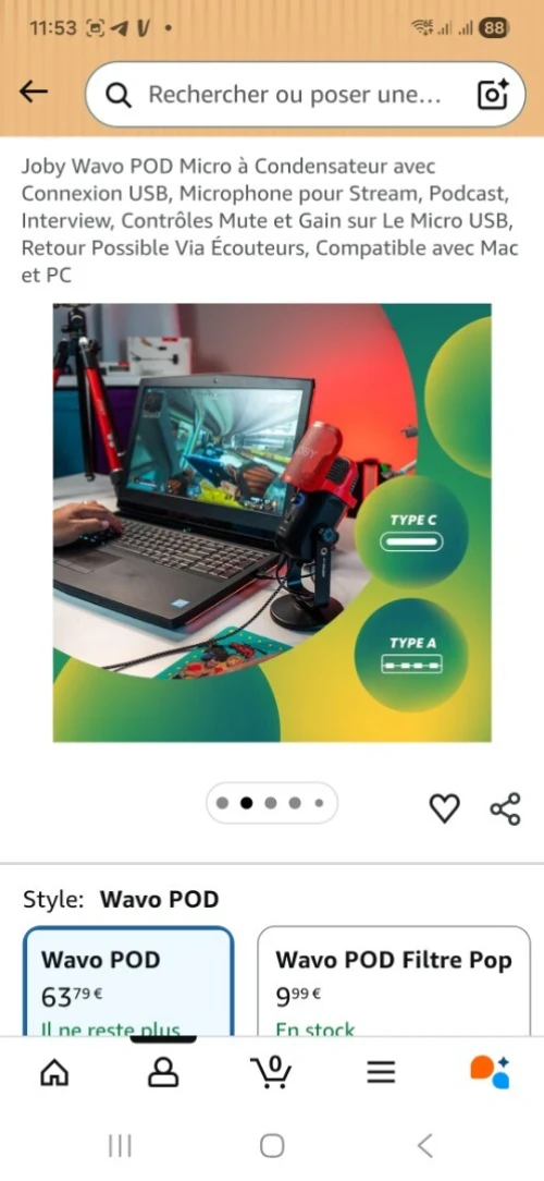 Joby Wavo POD Micro à Condensateur avec Connexion USB, Microphone pour