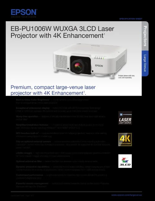 Datashow Epson EB-PU1006W Laser 6000 Lumens with 4K Enhancement