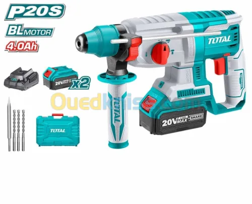 TOTAL Marteau Rotatif Professionnel Sans Fil Avec 2 Batterie Rechargeable