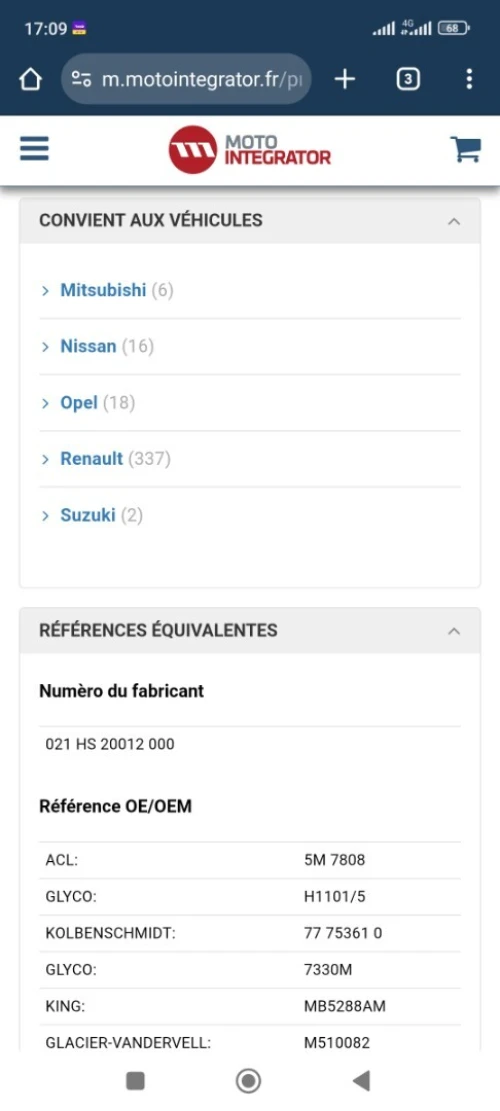 Coussinet 0.25 GLYCO 1.9 dci