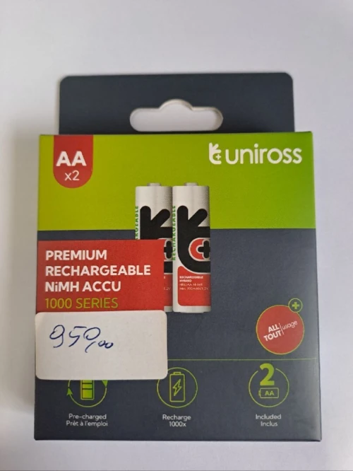 PILE UNIROS AAX2 R6 RECHARGEABLE 900MAH PREMIUM NIMH ACCU 1.2V 1000 SERIES