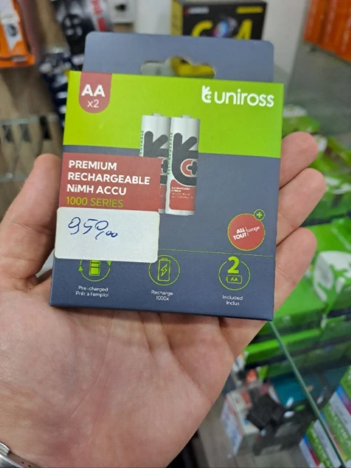 PILE UNIROS AAX2 R6 RECHARGEABLE 900MAH PREMIUM NIMH ACCU 1.2V 1000 SERIES
