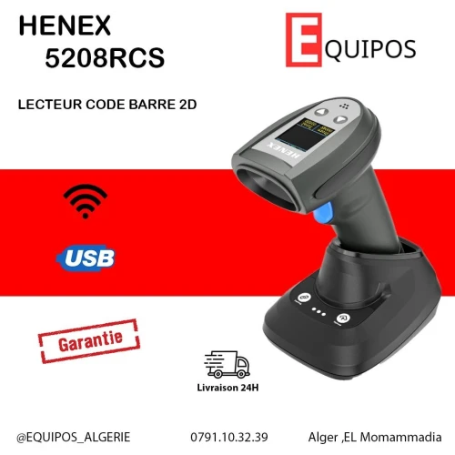 LECTEUR CODE BARRE DOUCHETTE AVEC SOCLE SANS FIL HENEX 5208RCS