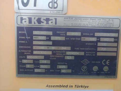Groupe électrogène AKSA 410 KVA