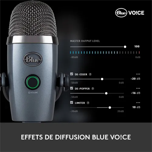 Microphone gaming Logitech Blue Yeti Nano, USB, pour PC et Mac, idéal pour le streaming, le podcasting, Twitch, YouTube, Discord et l'enregistrement.