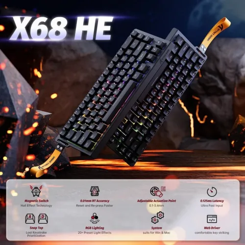 CLAVIER GAMING MECANIQUE ATTACK SHARK X68 HE, MAGNETIC SWITCH BLACK