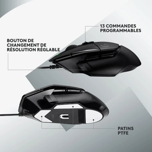 SOURIS GAMING Logitech G502 X NOIR - LIGHTFORCE Hybrid Optical-Mechanical Primary switches, 25K DPI sensor, 13 Programmable Buttons