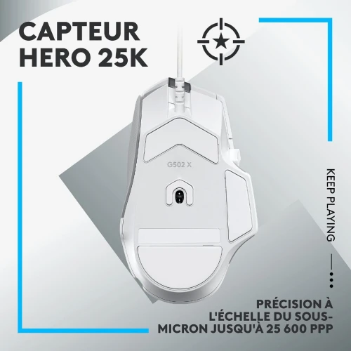 SOURIS GAMING LOGITECH G502 X WHITE, CAPTEUR 25000 DPI, 13 BOUTONS PROGRAMMABLES