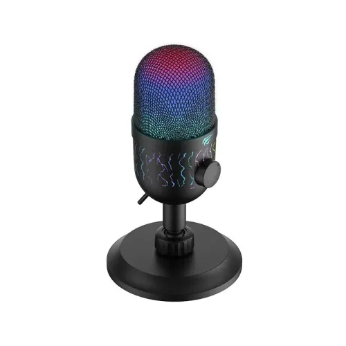 Microphone gaming HAVIT GK52, prise jack 3,5 mm et USB-C, RGB, pour PC, idéal pour le streaming, les jeux, le chant et les diffusions en direct.