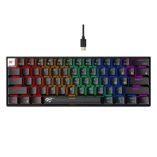 Clavier de jeu mécanique HAVIT HV-KB903L, RGB, Red Switches, White Switches, 61 touches NOIR
