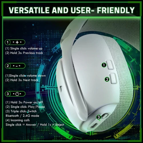 CASQUE GAMING SANS FIL ATTACK SHARK L80PRO WHITE - 3 MODES (2,4 GHz/Bluetooth/filaire), POUR PC/PS/XBOX