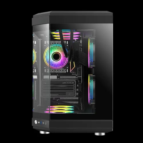 PROMO BOITIER PC GAMING GAMEMAX HYPE NOIR, double chambre, verre trempé, Mid-Tower ATX, avec 3 ventilateurs Infinity 120 mm ARGB à double anneau
