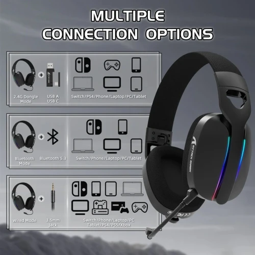 CASQUE GAMING ATTACK SHARK L90 BLACK, FOR PC/PS4/PS5/SWITCH/XBOX