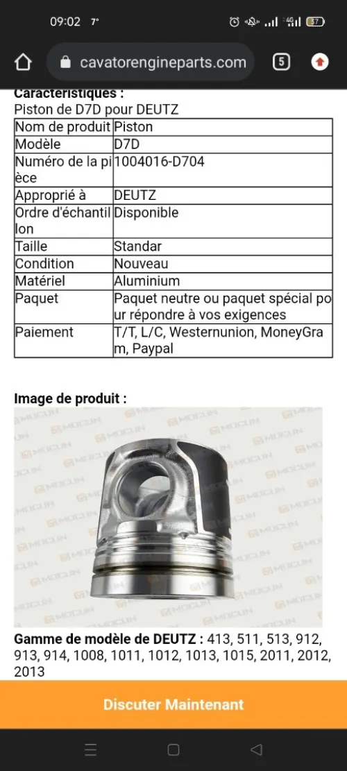Piston Deutz diamètre 108