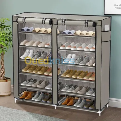 حامل و منظم الأحذية بـ12 رف مزود بستار مزدوج Porte-Chaussures A 12 Étagères ]