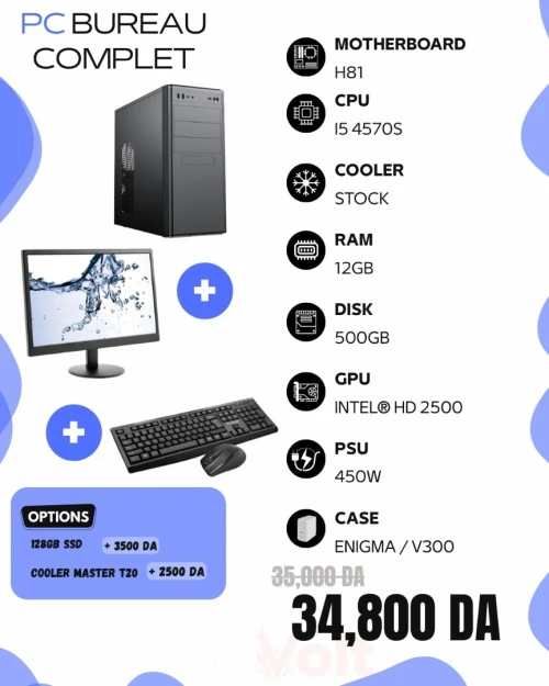 Pc BUREAU i5 4570S - 12GB RAM - 500GB