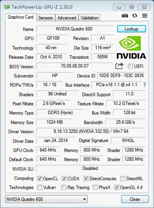 Nvidia quadro 600