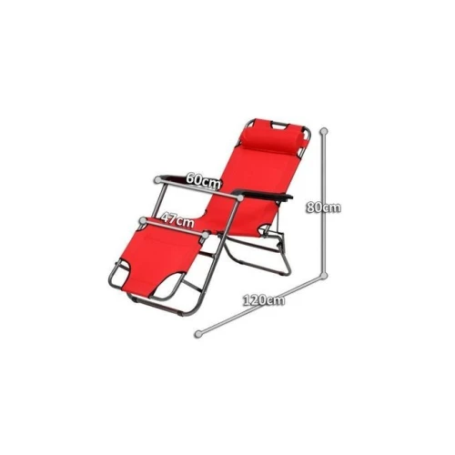 Chaise Longue Pliable Repose-Pied Rouge Bain Soleil Transat Jardin