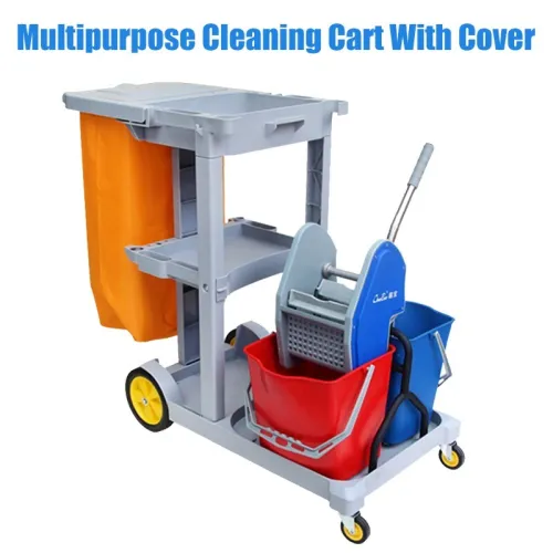 Chariot de Nettoyage avec Couvercle Sac 25 Gallons 2 Seaux Presse-serpillière