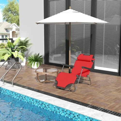Chaise Longue Pliable Repose-Pied Rouge Bain Soleil Transat Jardin
