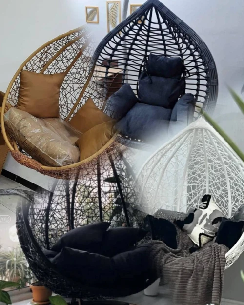 Fauteuil Suspendu en Rotin pour Extérieur - Forme d'Œuf avec Coussin  كرسي معلق