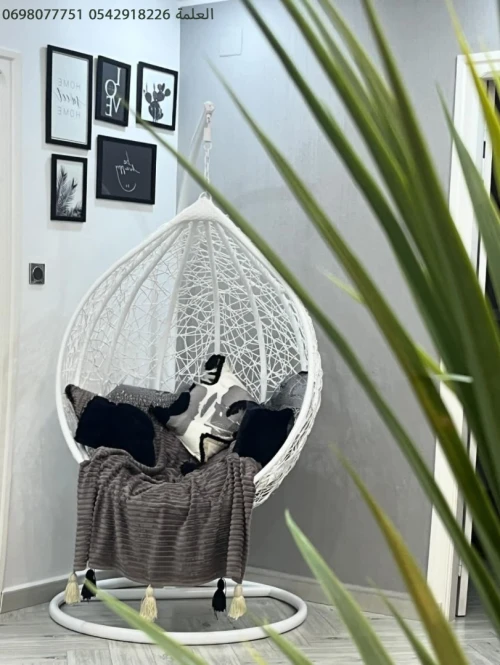 Fauteuil Suspendu en Rotin pour Extérieur - Forme d'Œuf avec Coussin  كرسي معلق