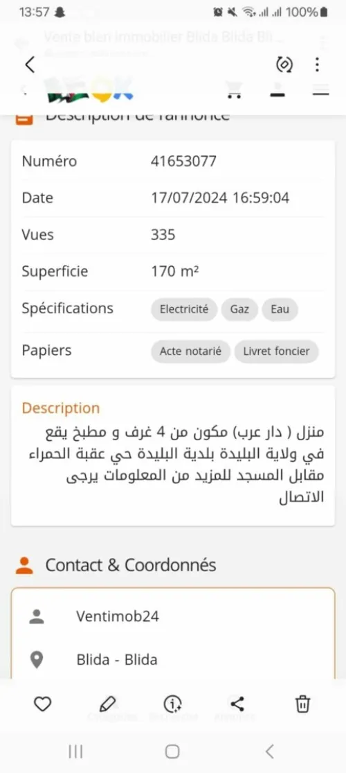 Vente bien immobilier Blida Bouarfa