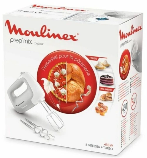 Batteur à Main Électrique 2en1 5 Vitesses 450W Moulinex HM450B10