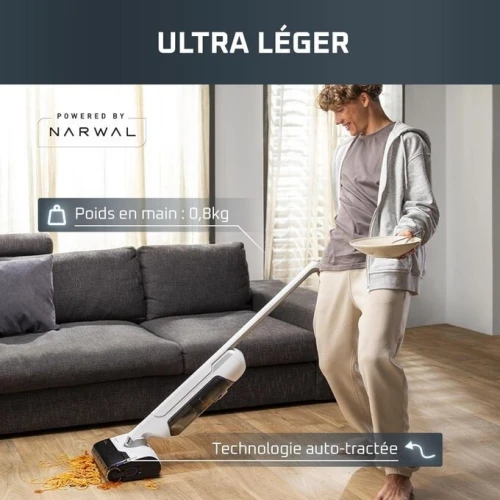 Rowenta X-Clean 10-Aspirateur Laveur sans fil-Design plat 180 degré-Autonomie 60min-Blanc-GZ7540WO