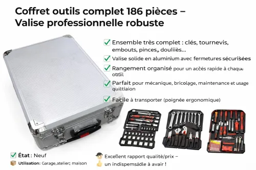Valise a outils 186 pcs / servante mobile / caisse a outils