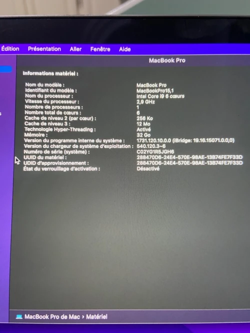 MACBOOK PRO i9 touch bar (2018) 