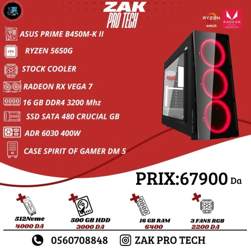CONFIG RYZEN 5-5650G/ASUS B450M-K II/16GB/480SSD/400W