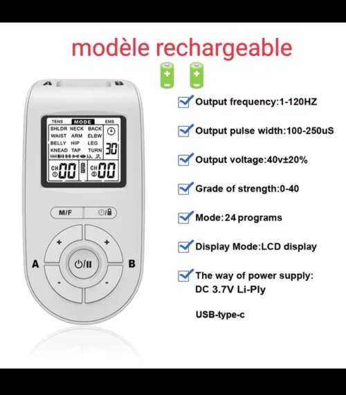 Electrostimulateur rechargeable double sortie