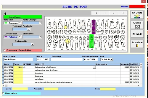 LOGICIEL GESTION DES PATIENTS DE CABINET DENTAIRE