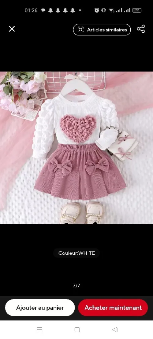 Ensemble 2 pièces d'hiver pour filles de 3 mois a 24 mois ,