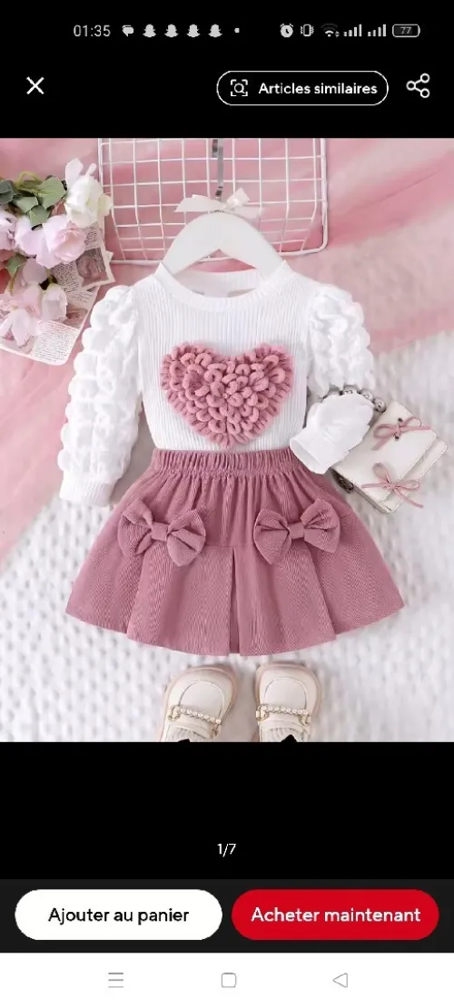 Ensemble 2 pièces d'hiver pour filles de 3 mois a 24 mois ,