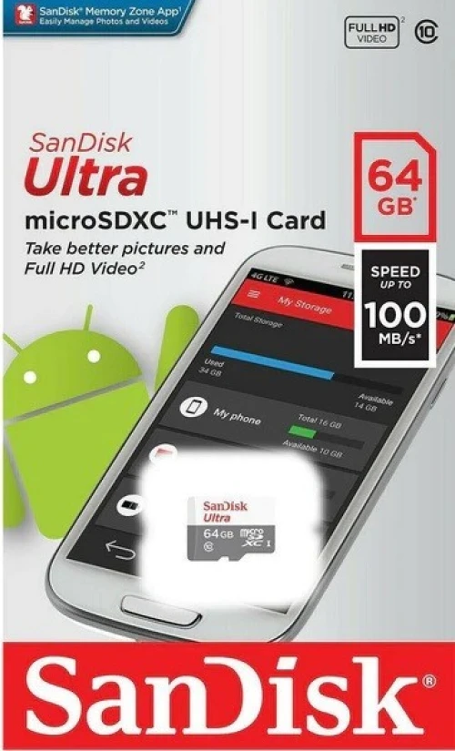 CARTE MEMOIRE SANDISK ULTRA 32GO / 64 GO / 128GO MICRO SD ULTRA CLASS10