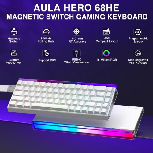 Aula Hero 68 HE Magnetic Gaming Keyboard, 8K Polling