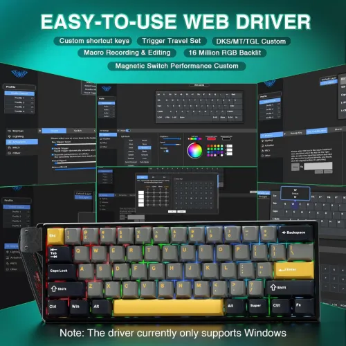 CLAVIER AULA WIN60 HE  60% MAGNETIC SWITCH 8K POLLING RATE 0.02 RT  SIDE PRINTING RVB CLAVIER