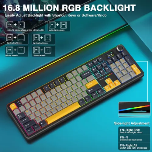 CLAVIER AULA F108 Pro Clavier sans fil RVB 104 touches batterie 8000 mAh pour Mac/PC/Android Qwerty