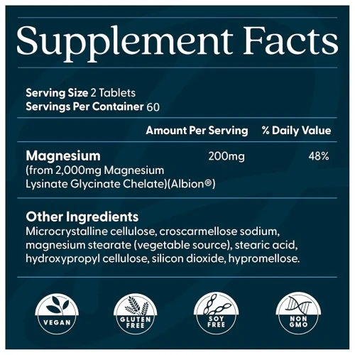 Doctor's Best Glycinate de magnésium lysinate à haute absorption 100% chélaté 100mg 12 unités
