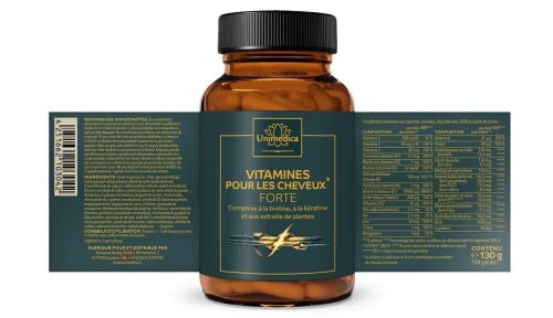 Unimedica Vitamines capillaires Forte complexe a base de biotine vitamines et keratine 180 gelules