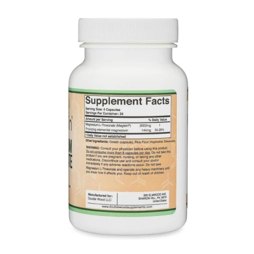 Double Wood Supplément de L thréonate de magnésium (Magtein) 2000 mg 100 capsules 