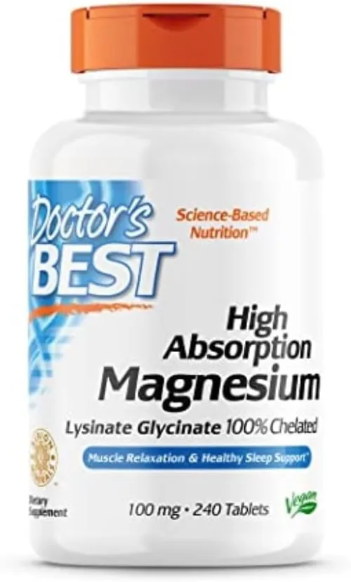 Doctor's Best Glycinate de magnésium lysinate à haute absorption 100% chélaté 100mg 12 unités