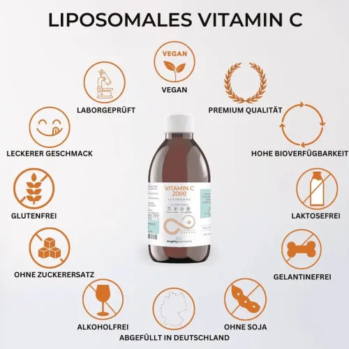 Mighty Elements Vitamine C liposomale végétalienne, avec arôme naturel d'orange 250 ml