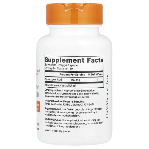 Doctor's Best Acide alpha lipoique 600mg 60caps