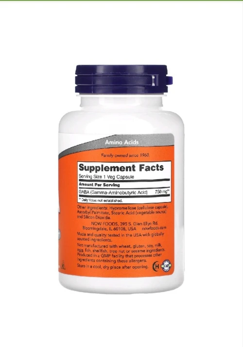 Now GABA 750 mg 100 capsules végétariennes