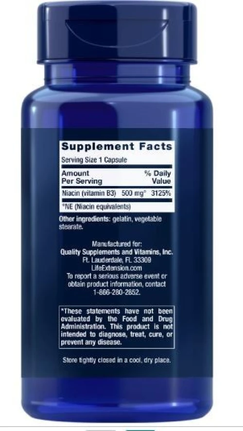 Life Extension Vitamine B3 Niacin 500 mg 100 capsules